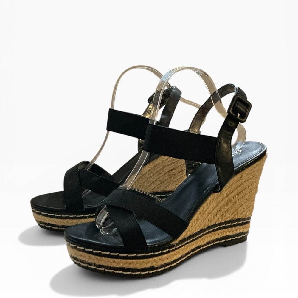 Charles David “Time” Black Jute Heel Wedge Platform Espadrille Sandal EPOC 10